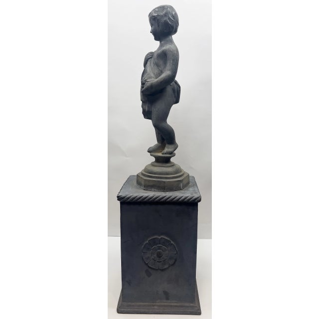 Stone Gray 1990s Garden Figural Statue of a Child on Plinth For Sale - Image 8 of 8