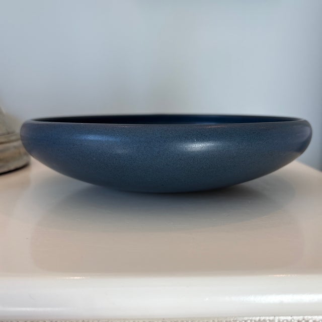 Arts & Crafts Marblehead Pottery Low Shallow Blue Bowl For Sale - Image 3 of 7