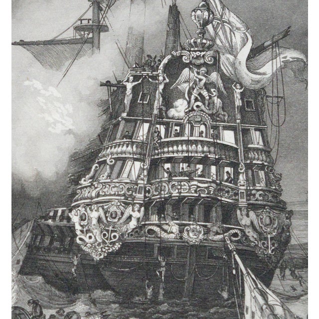 English Mid 19th Century English Black & White Etching of Tall Sailing Ships, Framed For Sale - Image 3 of 8