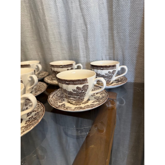 Churchill Mid 20th Century Chocolate Brown English Transferware Cups - Set of 16 For Sale - Image 4 of 4