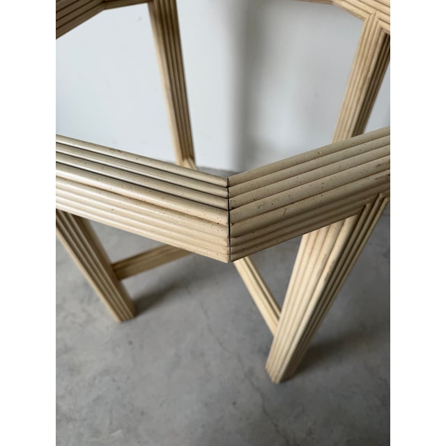 Wood Vintage Faux Pencil Reed Carved Wood Octagonal Dining Table Base For Sale - Image 7 of 12