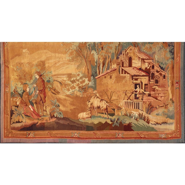 French 19th Century Antique French Verdure Tapestry With a Countryside Scene For Sale - Image 3 of 16