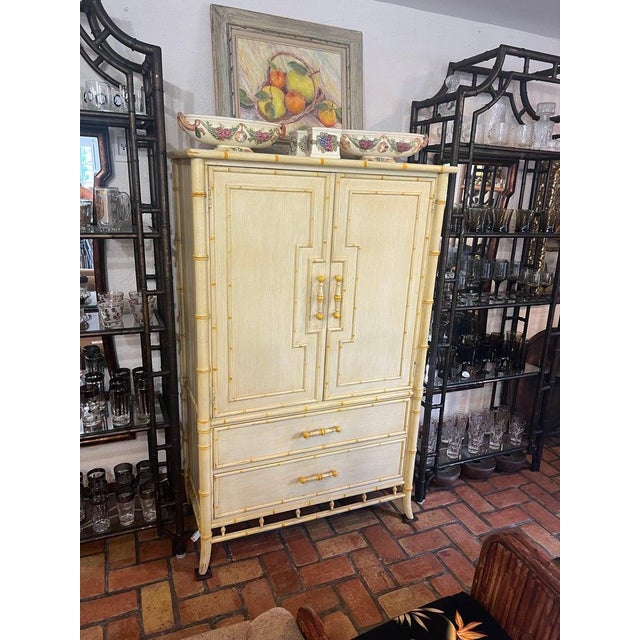 1970s 1970's Faux Bamboo Yellow Armoire by Century Furniture For Sale - Image 5 of 18