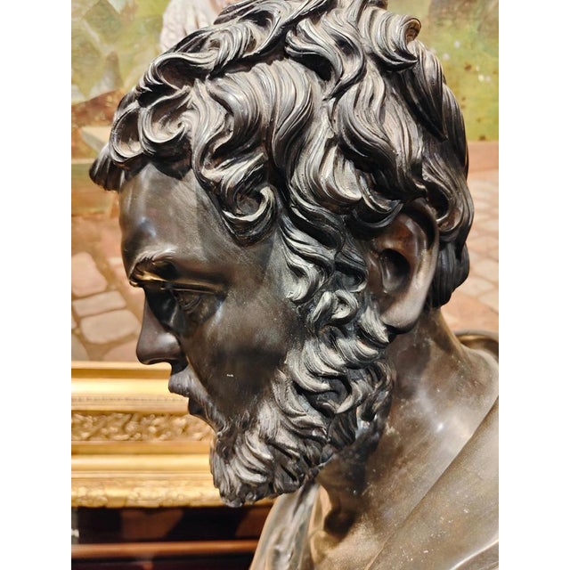 Metal Large Roman Emperor Bust, Bronze, 19th Century For Sale - Image 7 of 17