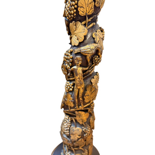 Pair of 17th Century “Barley Twist” Spanish Columns Made of Solid Walnut with Extraordinary carved grapevines with figures...