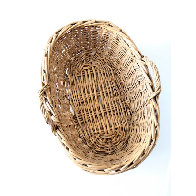 Wood Vintage Wicker Gathering Basket With Handles For Sale - Image 7 of 13
