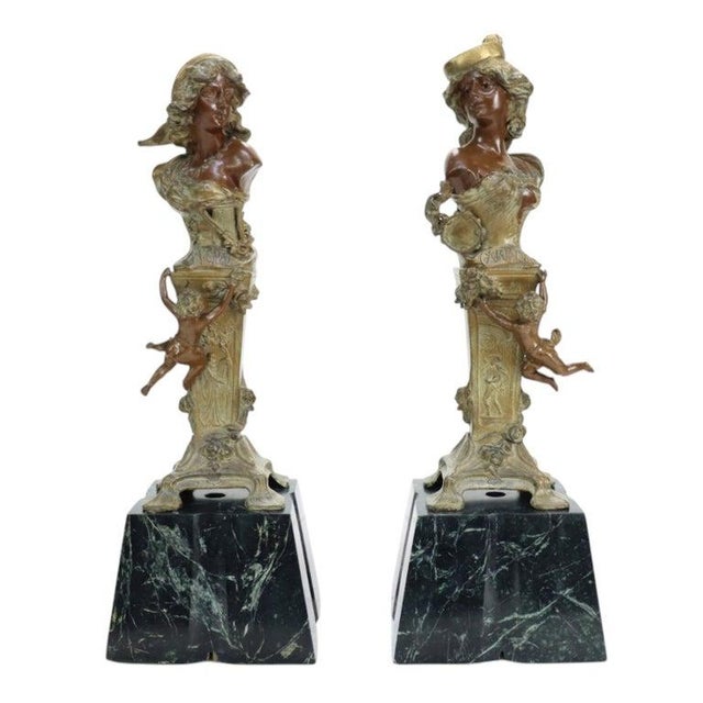 19th Century 19th Century Art Nouveau Carmen & Mignon Bronze Figures on Plinths - Pair For Sale - Image 5 of 14