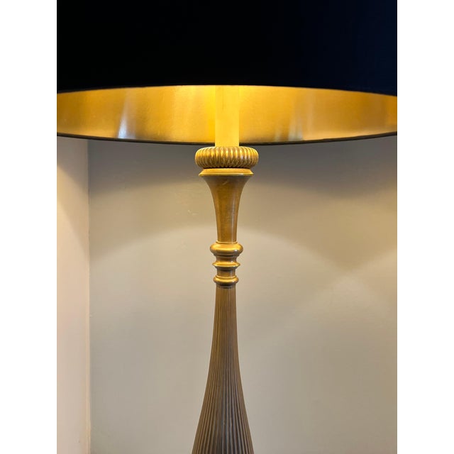 Metal Brass Chapman Lamps with Black Silk Shades - A Pair For Sale - Image 7 of 10