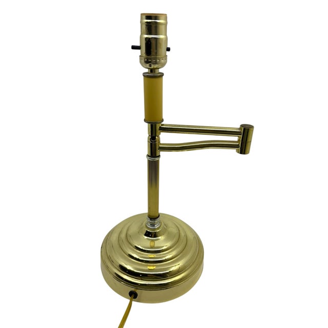 Metal Vintage Small Table Top Brass Swing Arm Lamp For Sale - Image 7 of 11