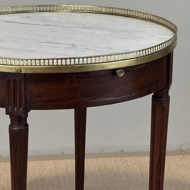 Wood Antique French Louis XVI Mahogany Marble Top Bouillotte Table For Sale - Image 7 of 18