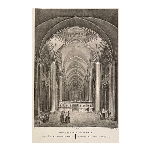 1810s Barcelona Cathedral Interior Engraving For Sale