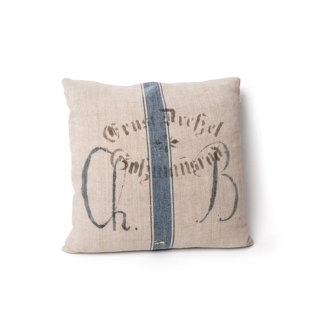 1920s Pair of Antique European Linen Grain Sack Pillows For Sale - Image 5 of 12