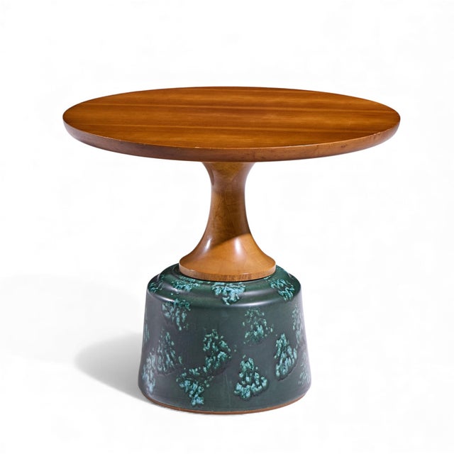 John Van Koert for Drexel Mid Century Green Ceramic and Walnut Side End Tables - Pair For Sale In Chicago - Image 6 of 11