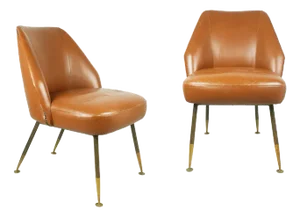 Set of Campanula Armchairs in Brown Leather and Brass by Carlo Pagani for Arflex, 1952
