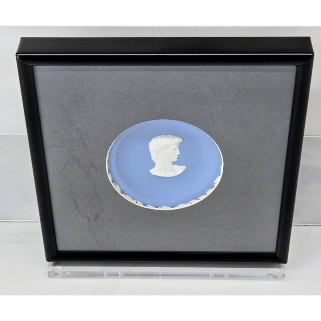 Wedgwood Vintage Wedgwood Collectors Society Blue Jasperware “David” Portrait Plate in Black Frame For Sale - Image 4 of 10