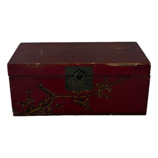Vintage Chinese Red Wooden Box For Sale