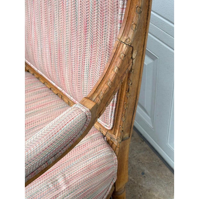 Pink Vintage Louis XVI Carved Wood and Upholstered Arm Chairs - A Pair For Sale - Image 8 of 12