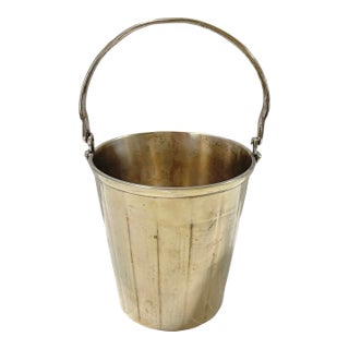 Vintage Silverplate Brass Petite Ice Bucket With Swing Handle For Sale