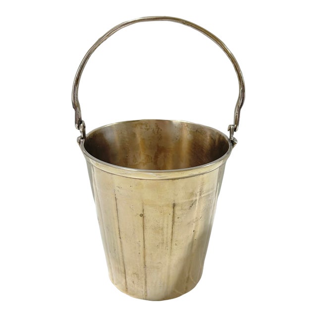 Vintage Silverplate Brass Petite Ice Bucket With Swing Handle For Sale