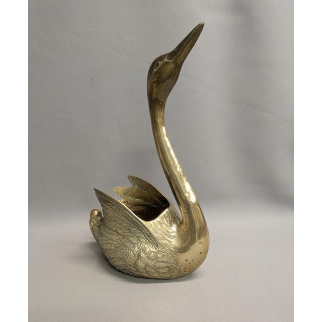 1970s Large Vintage Brass Swan Planter For Sale - Image 5 of 12