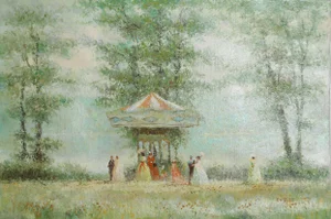Merry Go Round, Unknown Artist Acrylic on Canvas, Signed Lower Right by Dubois