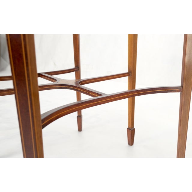 Mid-Century Modern Very Ornate Delicate Lines Walnut Inlay Stretched Hexagon Lamp Side Table Mint For Sale - Image 3 of 16