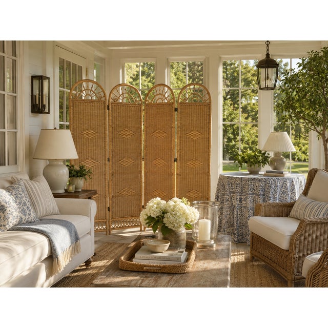 ** Please Read Entire Description ** Vintage Coastal Style Wicker 4 Panel Privacy Screen Room Divider Very Nancy Meyers /...