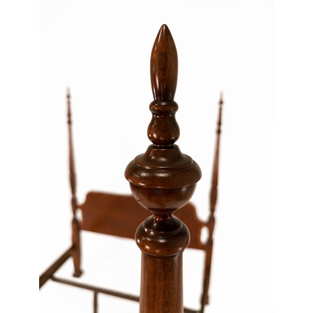 Wood Vintage Mahogany Rice Carved Poster Bed Queen Size For Sale - Image 7 of 10
