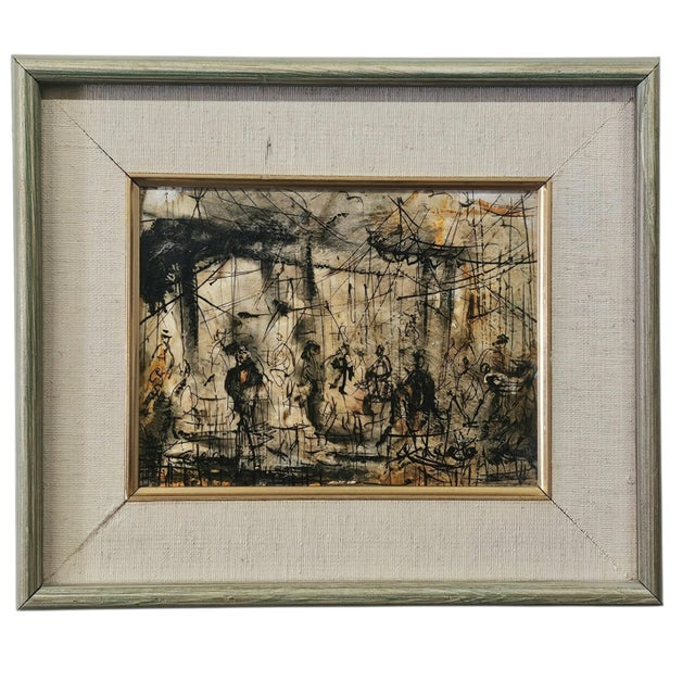 Vintage Pasquale Cucaro Oil on Board California Modernist Figurative Painting (12") For Sale - Image 11 of 12