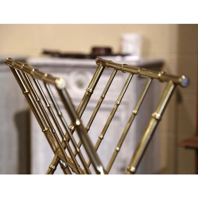Mid-Century French Faux Bamboo Brass Magazine Rack in Baguès Style For Sale - Image 4 of 8