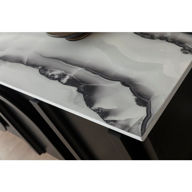 Cara Black Sideboard with Faux Marble Top For Sale - Image 9 of 10