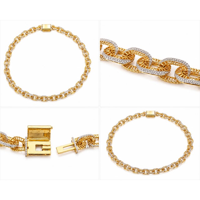 10k Yellow Gold 7 5/8 CTW Natural Diamond Designer Link Necklace, 24 In. For Sale - Image 4 of 8