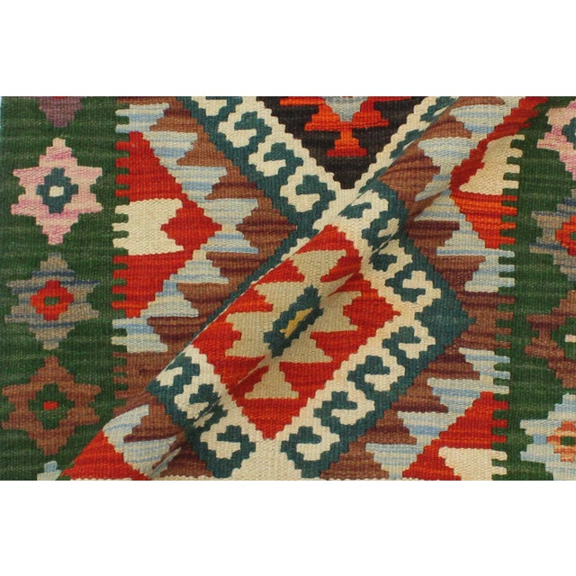 Textile 1990s Rustic Kilim Rust Green Wool Rug - 2'0" X 2'11" For Sale - Image 7 of 7