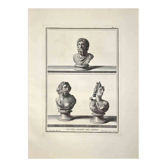 Filippo Morghen, Ancient Roman Busts, Original Etching, Late 18th-Century For Sale