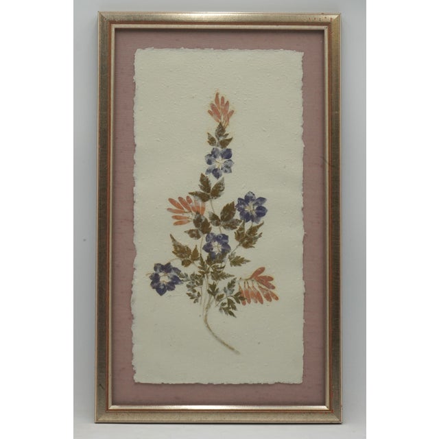 Traditional Set of 5 Vintage Pressed Wildflower Art on Hand Deckled Edge Paper For Sale - Image 3 of 11