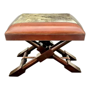 Authentic Stamped Stetson 100% Grain Leather and Premium Cowhid Ottoman With Removable X-Frame Footstool