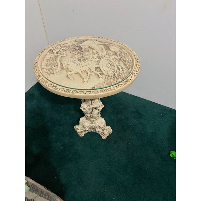 Ivory Vintage 1960s Asian Faux-Ivory Resin Opium Side Table - Intricate Relief Carving For Sale - Image 8 of 11