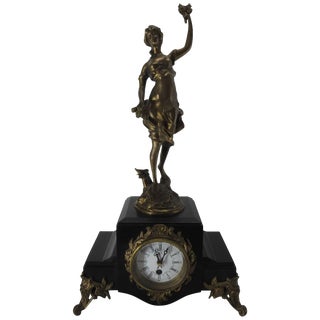 19th Century Signed French Clock With Bronze Figure For Sale