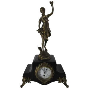 19th Century Signed French Clock With Bronze Figure
