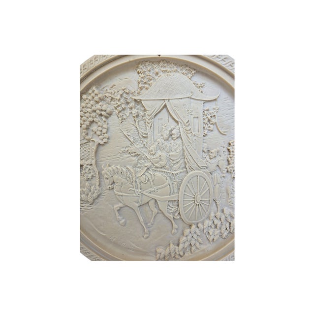 Stone 1950s 18″ Carved Alabaster Wall Medallion — Classical Stone Relief For Sale - Image 7 of 8