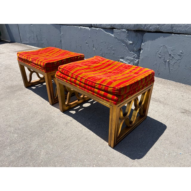 Drexel Fabulous Pair of Drexel Ottomans, Stools, Hollywood Regency, Mid Century Modern For Sale - Image 4 of 18