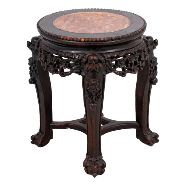 Chinese Hardwood and Marble Low Pedestal Table For Sale