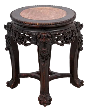 Chinese Hardwood and Marble Low Pedestal Table