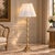 French French-Style Gilded Floor Lamp – Ornate Gold Leaf Stand With Pleated Ivory Fabric Shade For Sale - Image 3 of 3