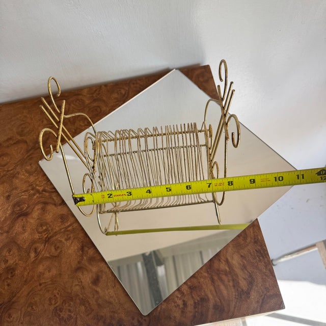 1950s 1950s Mid Century Gold Painted Metal Record Holder For Sale - Image 5 of 7