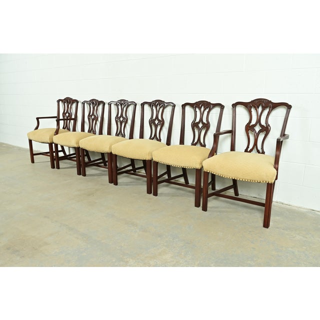 Baker Furniture Style Georgian Carved Mahogany Armchairs or Dining Captain Chairs, Pair For Sale - Image 13 of 14