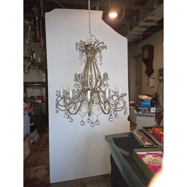 Mid-Century Modern Large Vintage Clear Murano Glass Drop Chandelier For Sale - Image 3 of 12