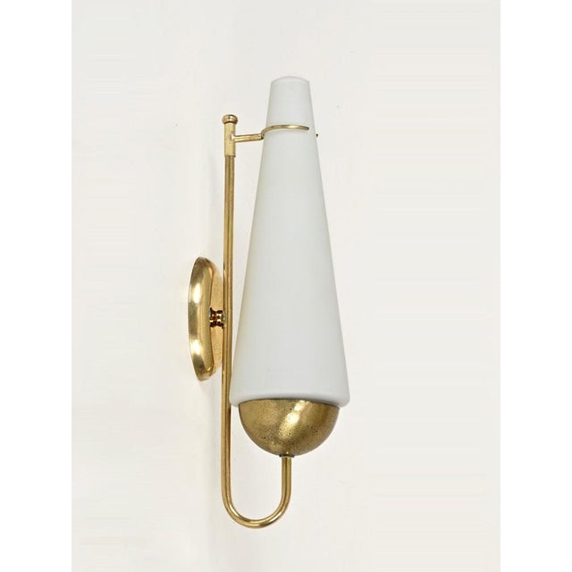 Stilnovo Large Opaline Glass and Brass Sconce from Stilnovo, Italy, 1950s For Sale - Image 4 of 11
