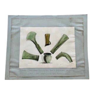 Antique Austrian Museum Watercolor c.1900 Bronze Age Tools Scientific Art For Sale