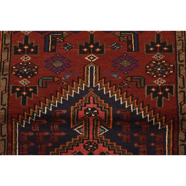 Red Hamedan Rug 3’3” X 5’4” Red Wool Vintage Tribal Hand-Knotted Carpet For Sale - Image 8 of 12
